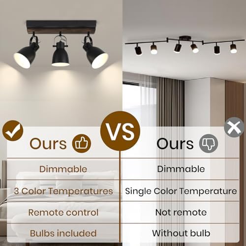 KEESFU Lighting Farmhouse Track Lighting Dimmable with Remote Control