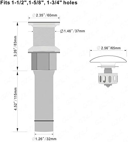 Vessel Sink Drain White - Anti-Clog No Overflow Premium Quality