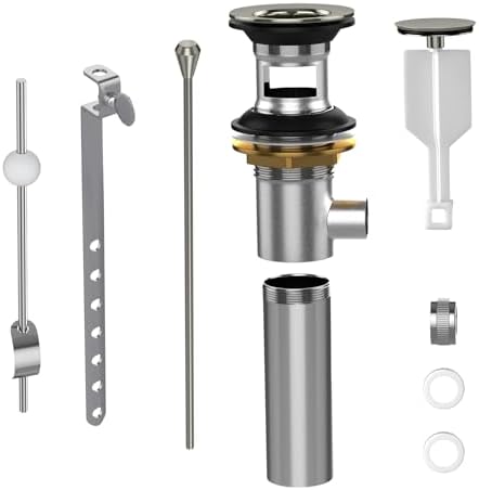 SmartFloBathSolid Brass Pop Up Sink Drain Stopper Assembly with Overflow