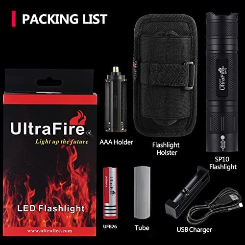ULTRAFIRE Premium Tactical LED Flashlight with Holster Bright Compact and Durable