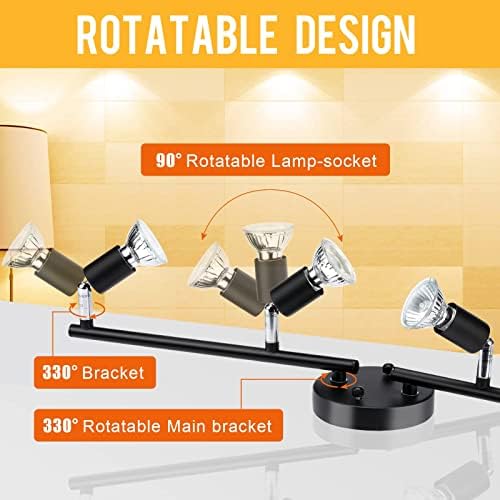 HURYEE Track Lighting Kit 4 Head Foldable Ceiling Spot Light with GU10 Socket
