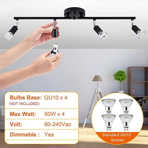 HURYEE Track Lighting Kit 4 Head Foldable Ceiling Spot Light with GU10 Socket