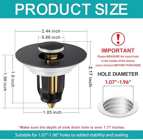 Herogo Universal Matte Black Sink Drain Stopper