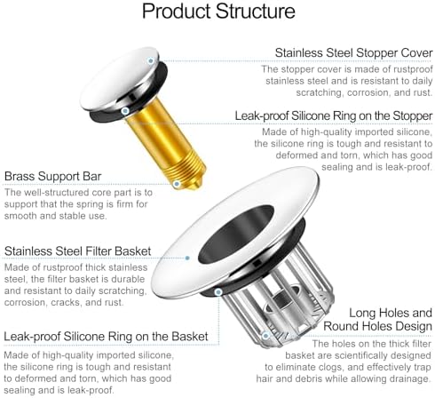 Bathroom Sink Stopper with Hair Catcher