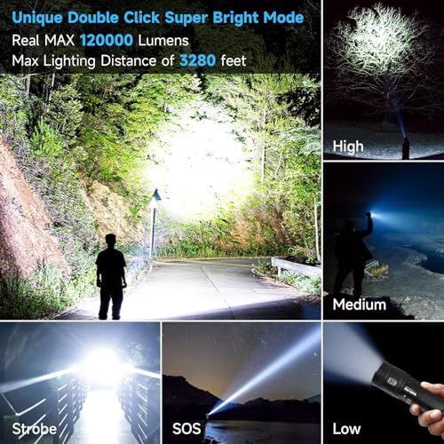 Rechargeable Tactical Flashlight High Brightness 120000 Lumens