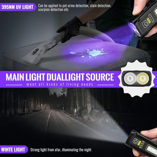Small LED UV flashlight with magnetic base for camping and EDC