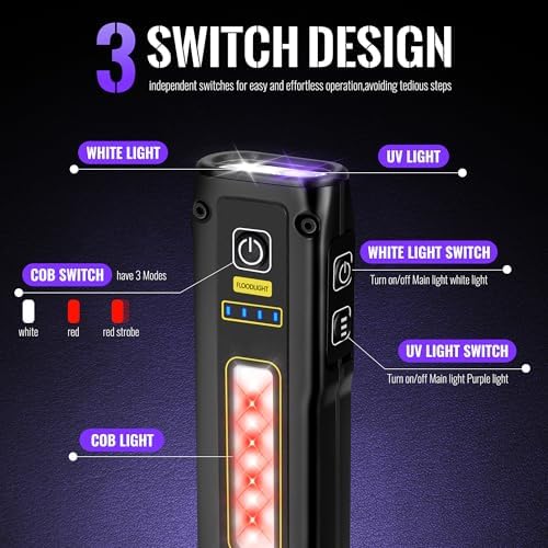 Small LED UV flashlight with magnetic base for camping and EDC