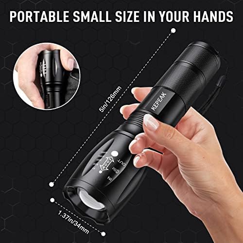 KEPEAK LED Flashlight 5 Modes High Lumen Zoomable