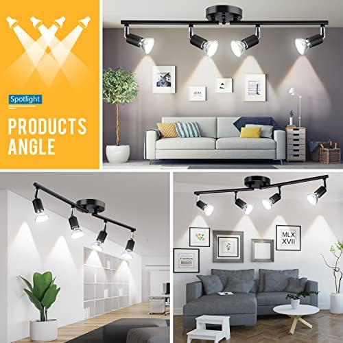 HURYEE Track Lighting Kit 4 Head Foldable Ceiling Spot Light with GU10 Socket
