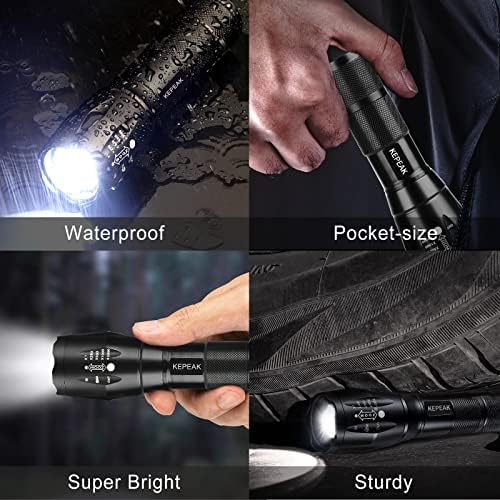 KEPEAK LED Flashlight 5 Modes High Lumen Zoomable