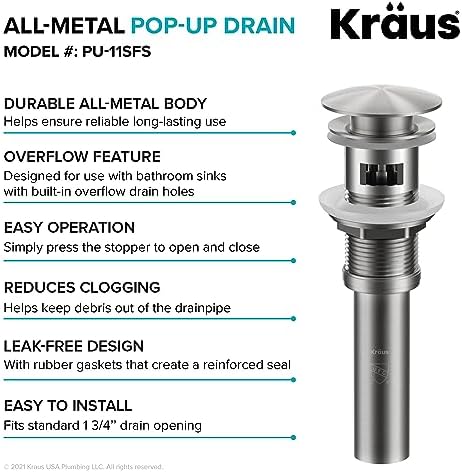 KRAUS Pop-Up Drain with Overflow for Bathroom Sink