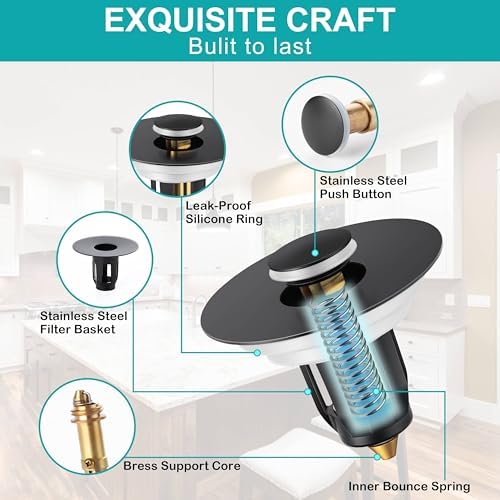 Herogo Universal Matte Black Sink Drain Stopper