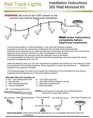 10 ft flexible monorail lighting kit with 5 adjustable frosted glass fixtures
