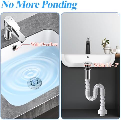 WiseWater 2 Pack Grid Drain Strainer Set for Overflow Bathroom Sink