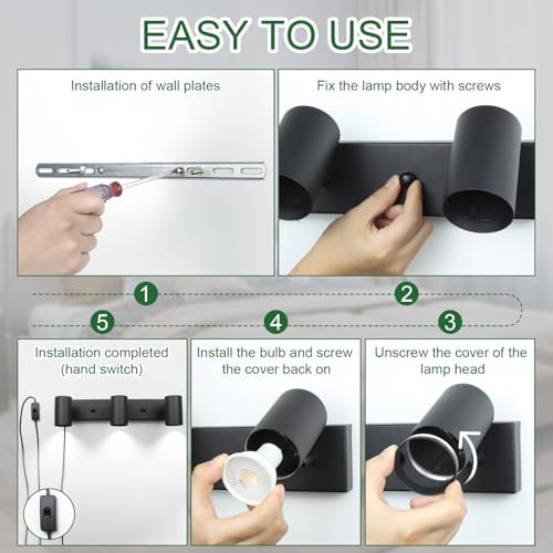 GEFOUN 3 Light Track Lighting Kit Black LED Ceiling Spotlight