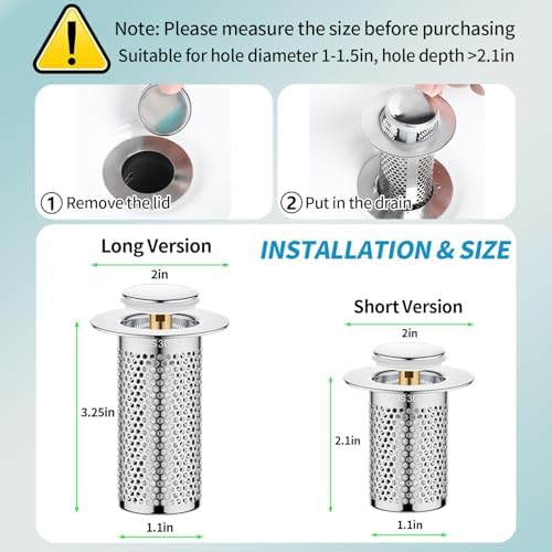 Kanfouaela 2-in-1 Sink Drainer Effortless Flow Easy-Clear Stainless Steel