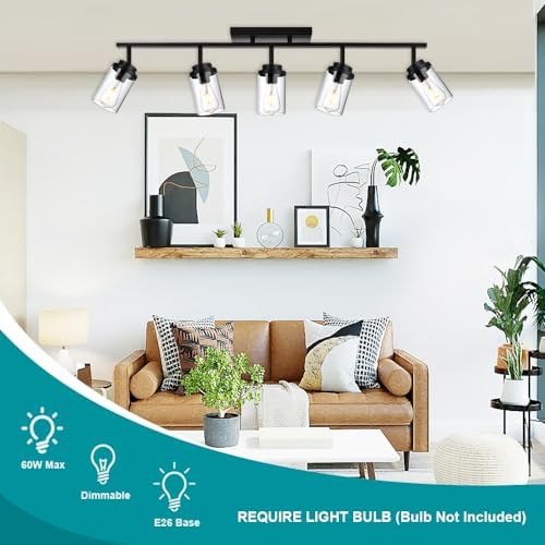 Matte Black Track Lighting Fixtures - 5-Light Ceiling Pivoting Durable Stylish