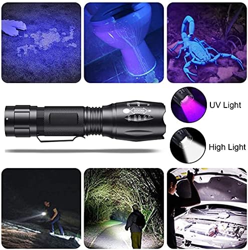2-in-1 Black Purple UV Flashlight for camping pet more