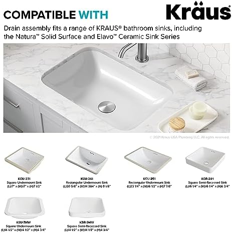 KRAUS Pop-Up Drain with Overflow for Bathroom Sink