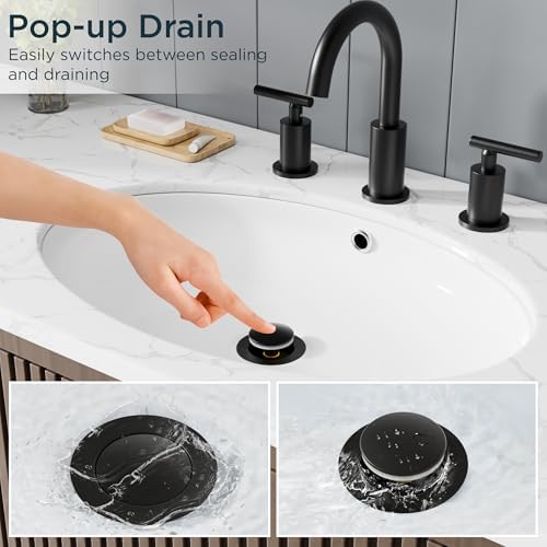 FORIOUS 304 Stainless Sink Drains with Overflow Matte Black for Bathroom Use