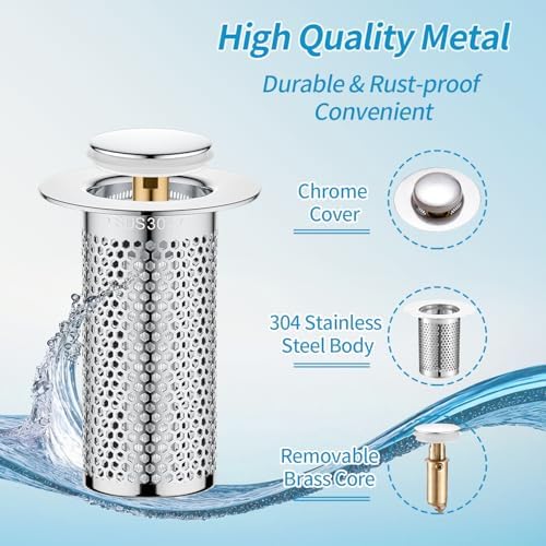 Kanfouaela 2-in-1 Sink Drainer Effortless Flow Easy-Clear Stainless Steel