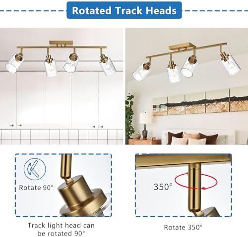 4-Light Track Lighting Kit Brass Bathroom Vanity Light with Adjustable Ceiling Spotlight