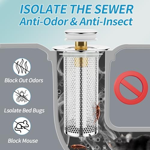 Kanfouaela 2-in-1 Sink Drainer Effortless Flow Easy-Clear Stainless Steel