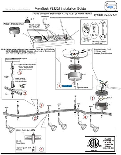 10 ft flexible monorail lighting kit with 5 adjustable frosted glass fixtures