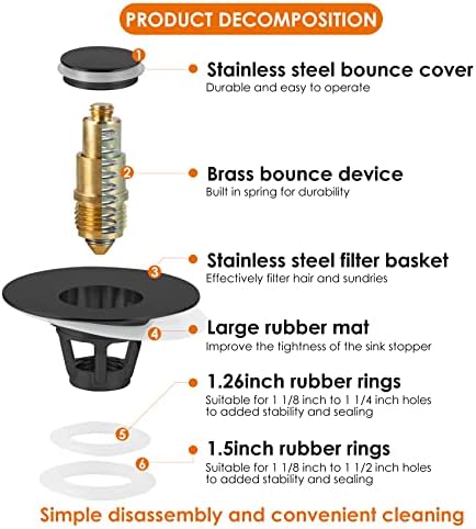 Universal Bath Sink Stopper with Stainless Steel Hair Catcher