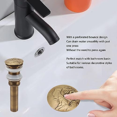 FLEXMAN - antic copper bathroom sink drain with one-touch overflow stopper
