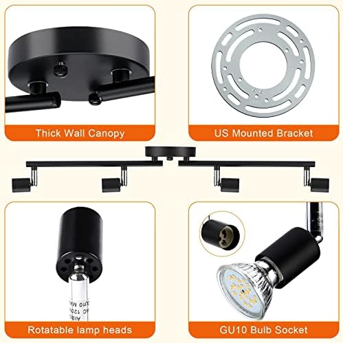 HURYEE Track Lighting Kit 4 Head Foldable Ceiling Spot Light with GU10 Socket