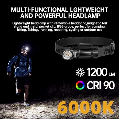 Wurkkos Rechargeable Headlamp 1200 Lumens LED with RGB Light and Adjustable Headband