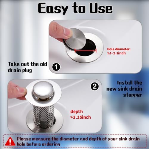 2-Piece Stainless Steel Sink Drain Stopper for US Sinks