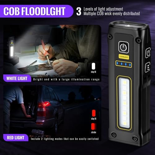 Small LED UV flashlight with magnetic base for camping and EDC