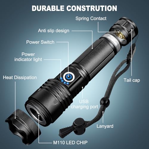 Cinlinso Super Bright LED Flashlight with 5 Modes and IPX7 Waterproof