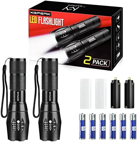 KEPEAK LED Flashlight 5 Modes High Lumen Zoomable
